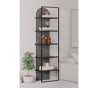 Fwstyle 5 Tier Modern Bookcase Shelving Unit Retro Grey Black Metal Frame Grey