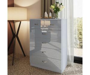 Fwstyle 6 Drawer Chest Of Drawers Grey Gloss 4+2 Bedroom Furniture