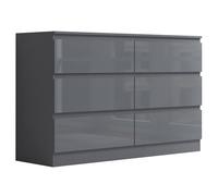 Fwstyle 6 Drawer Dark Grey Chest Of Drawers Gloss Fronts Grey One Size