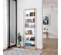 FWStyle 6 Tier Bookcase Two Tone White & Oak Effect FWStyle White