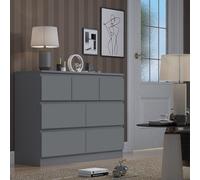 Fwstyle 7 Drawer Chest Of Drawers Bedroom Storage Sideboard Dresser Grey Extra Deep Drawers (H) 99Cm (W) 110Cm (D) 40Cm