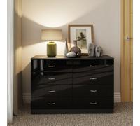 Fwstyle 8 Drawer Chest Of Drawers Black Gloss Scratch Resistant Bedroom Furniture