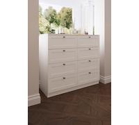 8 Drawer Chest Of Drawers Deep Design Modern Panelled Fronts Matt White FWStyle White One Size
