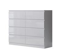 Fwstyle 8 Drawer White Gloss Chest Of Drawers Scratch Resistant (H) 99Cm (W) 110Cm (D) 40Cm