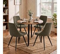 Fwstyle 90Cm Round Oak Dining Table Set With 4 Green Swivelling Dining Chairs In Brown Brown
