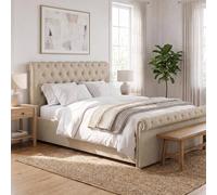 FWStyle Abbey Bed Frame Almond Side Lift Ottoman Scroll Buttoned in Beige | Size: Double FWStyle Beige Double