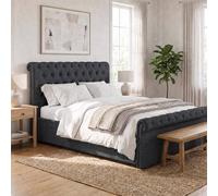 Fwstyle Abbey Bed Frame Charcoal Side Lift Ottoman Scroll Buttoned Charcoal