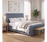 FWStyle Abbey Bed Frame Steel Grey Side Lift Ottoman Scroll Buttoned | Size: Double FWStyle Grey Double