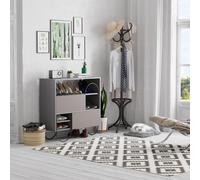 FWStyle Anthracite & Mocha Grey 2 Drawer Modern Shoe Storage Cabinet Sideboard