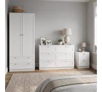 Fwstyle Artus 3 Piece White Bedroom Furniture Set - 6 Drawer Chest, 2 Drawer Bedside, 2 Door 2 Drawer Wardrobe