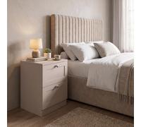 Fwstyle Artus Beige Panelled 2 Drawer Bedside Table Chest Extra Storage Space (H) 55Cm (W) 40Cm (D) 40Cm