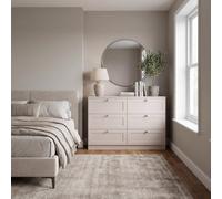 Fwstyle Artus Beige Panelled 6 Drawer Chest Of Drawers Extra Large Strorage (H) 77Cm (W) 110Cm (D) 40Cm