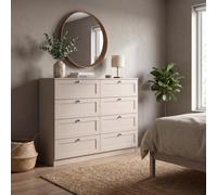 Fwstyle Artus Beige Panelled 8 Drawer Chest Of Drawers Sideboard Extra Large Storage (H) 99Cm (W) 110Cm (D) 40Cm