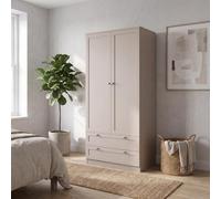 Fwstyle Artus Beige Panelled Wardrobe 2 Door 2 Drawer Deep Storage Scratch Resistant (H) 180Cm (W) 80Cm (D) 50Cm
