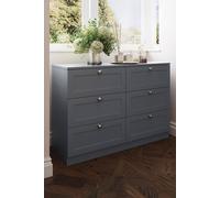 Fwstyle Artus Panelled 6 Drawer Chest (H) 77 (W) 110 (D) 40Cm Extra Deep Drawers In Grey Grey One Size