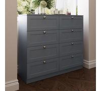 Fwstyle Artus Panelled Dark Grey 8 Drawer Chest Extra Deep Drawers (H) 99Cm (W) 110Cm (D) 40Cm