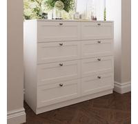 Fwstyle Artus Panelled White 8 Drawer Chest Extra Deep Drawers (H) 99Cm (W) 110Cm (D) 40Cm