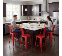 FWStyle Bistro Bar Chairs Set Of 4 24" Red Gloss Metal Indoor & Outdoor FWStyle Red