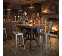 Fwstyle Bistro Bar Chairs Set Of 4 24" Silver Gloss Metal Indoor & Outdoor Silver