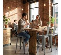 Fwstyle Bistro Metal Bar Chairs Stools Set Of 4 24" Silver Gloss Galvanised Steel Indoor & Outdoor