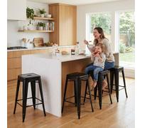 FWStyle Bistro Set Of 4 24" Assembled Black Gloss Steel Countertop Stools FWStyle Black