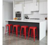 Fwstyle Bistro Set Of 4 24" Assembled Red Gloss Steel Countertop Stools