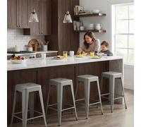 FWStyle Bistro Set Of 4 24" Assembled Silver Gloss Steel Bar Stools FWStyle Silver