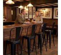 Fwstyle Bistro Set Of 4 24" Black Gloss Metal Bar Chairs Black One Size