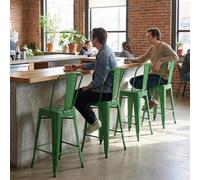 Fwstyle Bistro Set Of 4 24" Green Gloss Metal Bar Chairs