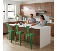 Fwstyle Bistro Set Of 4 24" Green Gloss Metal Bar Chairs Green One Size