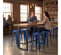 FWStyle Bistro Set Of 4 30" Blue Gloss Metal Bar Stools FWStyle Blue