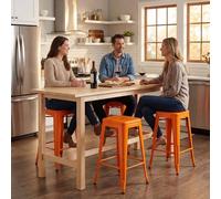 FWStyle Bistro Set Of 4 30" Orange Gloss Metal Bar Stools FWStyle Orange