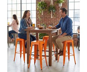 Fwstyle Bistro Set Of 4 30" Orange Metal Bar Stools