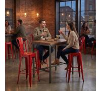 Fwstyle Bistro Set Of 4 30" Red Gloss Metal Bar Chairs Red One Size