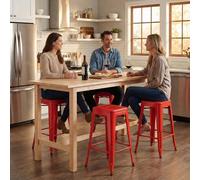 Fwstyle Bistro Set Of 4 30" Red Gloss Metal Bar Stools