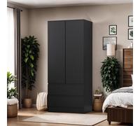 Fwstyle Black 2 Door Wardrobe With 2 Drawers Scratch Resistant