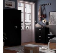 Fwstyle Black 3 Piece Bedroom Furniture Set Bedside, Wardrobe, 4 Drawer Chest