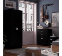 Fwstyle Black 3 Piece Bedroom Furniture Set Bedside, Wardrobe, 4 Drawer Chest Black One Size