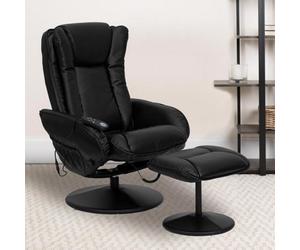 Fwstyle Black Faux Leather Heated Massaging Reclining Armchair With Stool