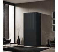 Black Gloss 2 Door Double Wardrobe Push Open FWStyle Black One Size