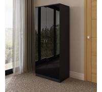 Fwstyle Black Gloss 2 Door Wardrobe Double Scratch Resistant