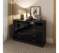 Fwstyle Black Gloss 8 Drawer Chest Scratch Resistant Furniture