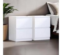 Fwstyle Carlton Pair Of Matt White 2 Drawer Bedside Table Nightstand (H) 55 (W) 40 (D) 40Cm