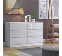 Fwstyle Carlton White Gloss 6 Drawer Chest (H) 77Cm (W) 110Cm (D) 40Cm