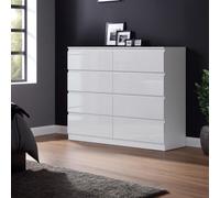 Fwstyle Carlton White Gloss 8 Drawer Chest (H) 99Cm (W) 110Cm (D) 40Cm