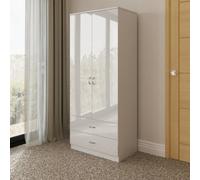 Fwstyle Chilton 2 Door Wardrobe With 2 Drawers White Gloss Scratch Resistant (H) 180 (W) 80 (D) 50Cm