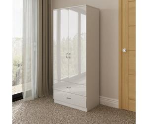 Fwstyle Chilton 2 Door Wardrobe With 2 Drawers White Gloss Scratch Resistant (H) 180 (W) 80 (D) 50Cm