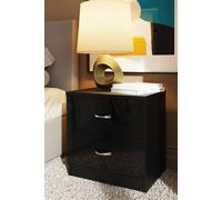 Fwstyle Chilton 2 Drawer Bedside Table Chest Black Gloss (H) 46 (W) 45 (D) 40Cm Black