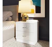 Fwstyle Chilton 2 Drawer White Gloss Bedside Chest Table Nightstand (H) 46Cm (W) 45Cm (D) 35Cm