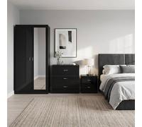 Fwstyle Chilton 3 Piece Black Gloss Complete Bedroom Storage Furniture Set Black